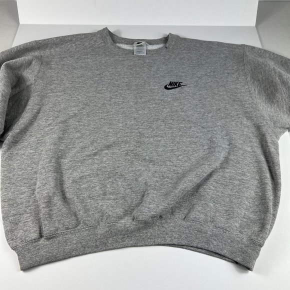 VTG 90s Nike Adult Sweatshirt Medium Boxy Grey Black Contrast Crewneck Made USA - Picture 4 of 14